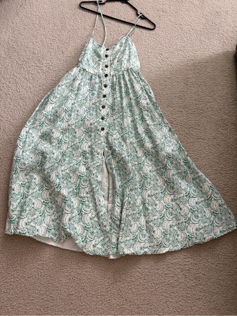 Banana Republic White and Green Button-Front Maxi Skirt